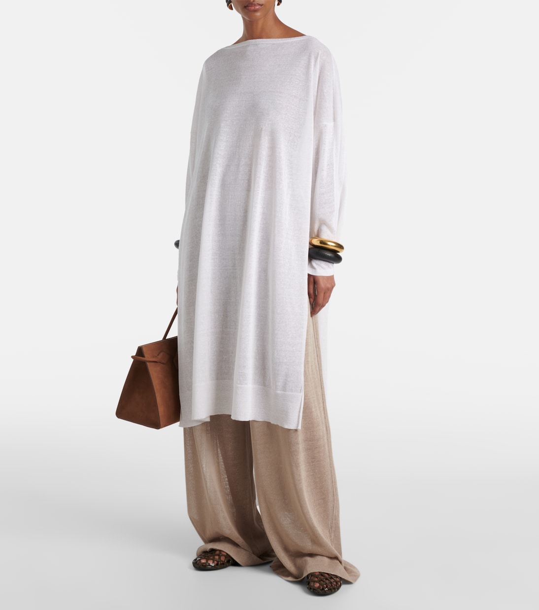 Широкие брюки из льна и шелка Alaïa, Beige Clair — фото 2