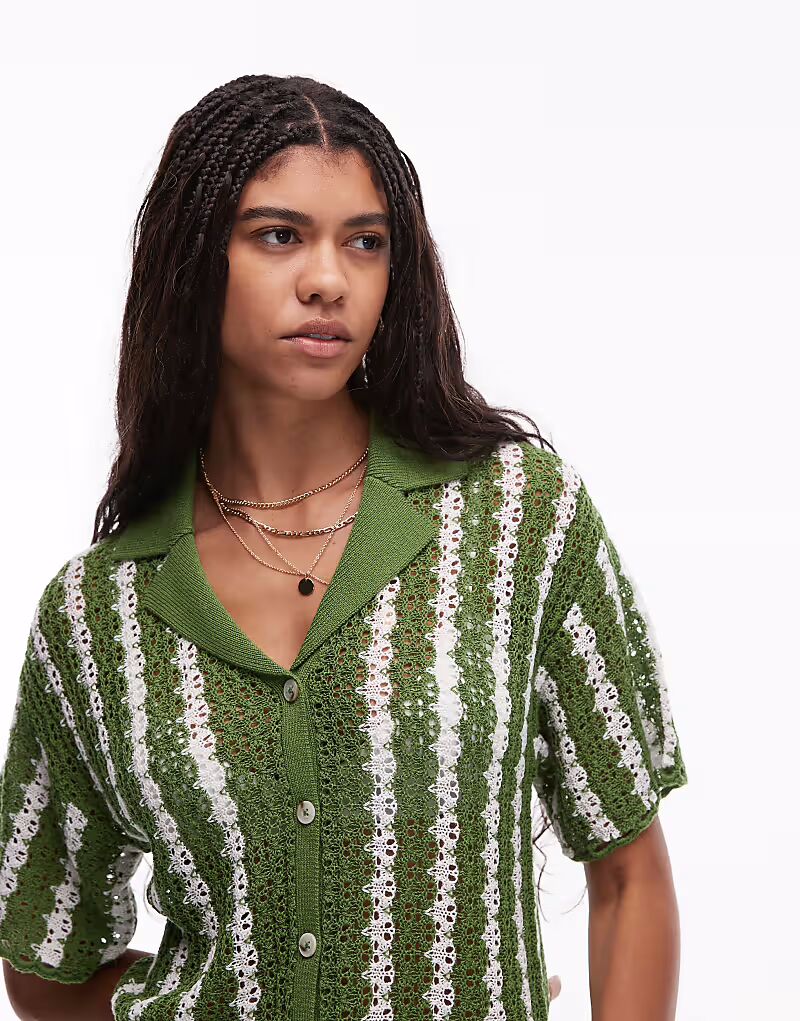 

Трикотажная рубашка Topshop в полоску зеленого цвета