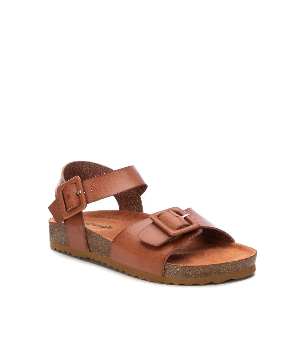 Женские сандалии верблюжьего цвета на плоской подошве с застежкой-пряжкой Refresh, коричневый — фото 3