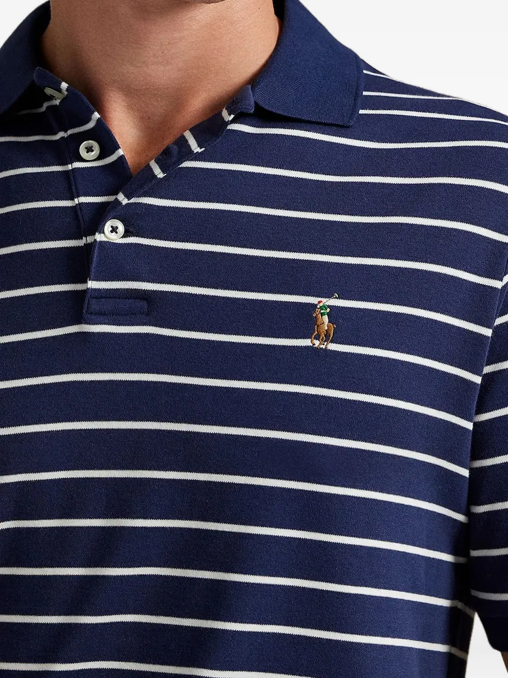 Поло в полоску с вышитым логотипом Polo Ralph Lauren, синий — фото 4