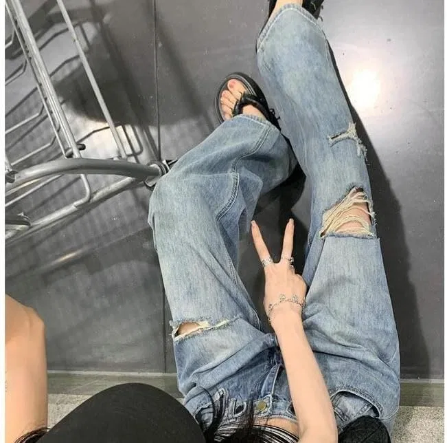 Джинсы свободные Womens Vintage Ripped Jeans, синие — фото 4