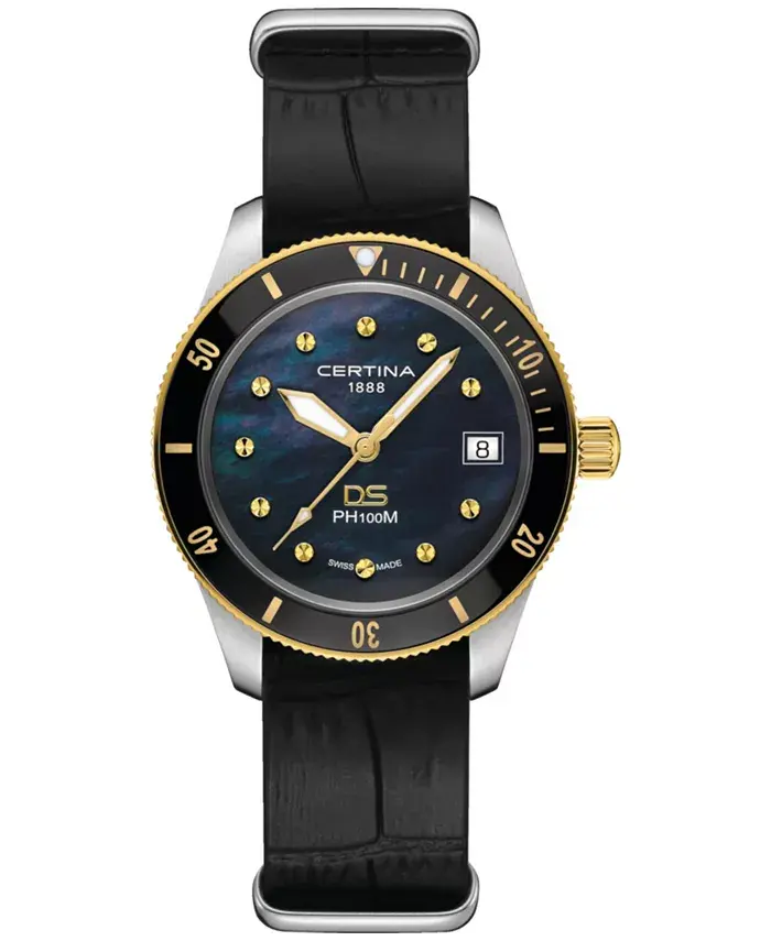 

Женские часы Swiss DS Heritage на черном кожаном ремешке, 38 мм Certina