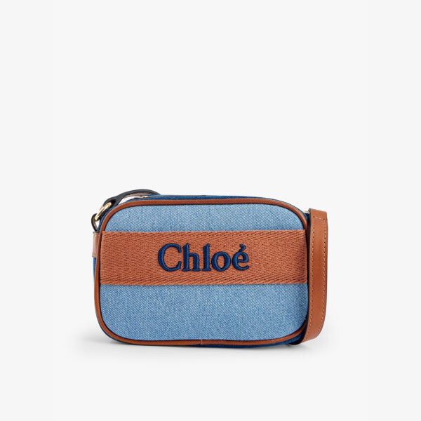 

Детская сумка через плечо из денима с фирменной вышивкой Chloe, синий