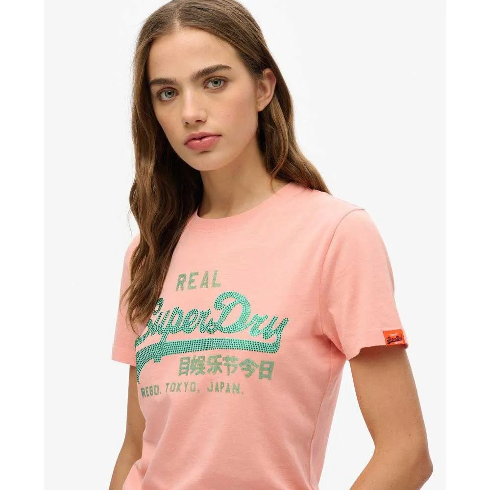Футболка с коротким рукавом Superdry Vl Rhinestone Slim, оранжевый — фото 3