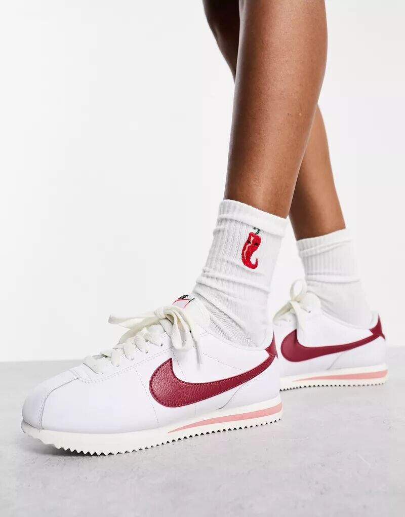 

Бело-красные кожаные кроссовки Nike Cortez, Красный, Бело-красные кожаные кроссовки Nike Cortez
