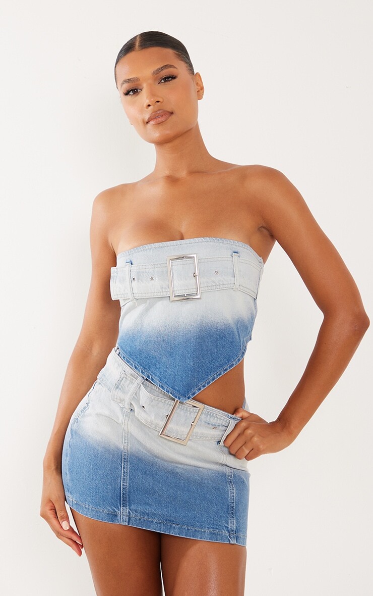 

PrettyLittleThing Джинсовый топ с поясом выцветшего синего цвета