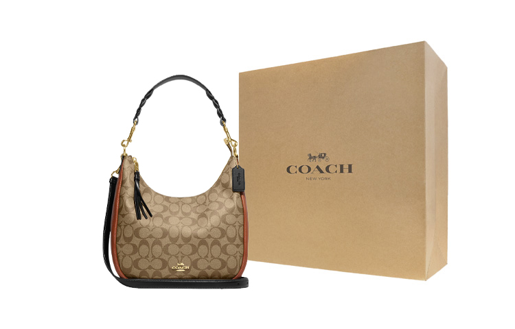 

COACH Женская большая сумка через плечо на пояс из холста и гладкой кожи цвета хаки