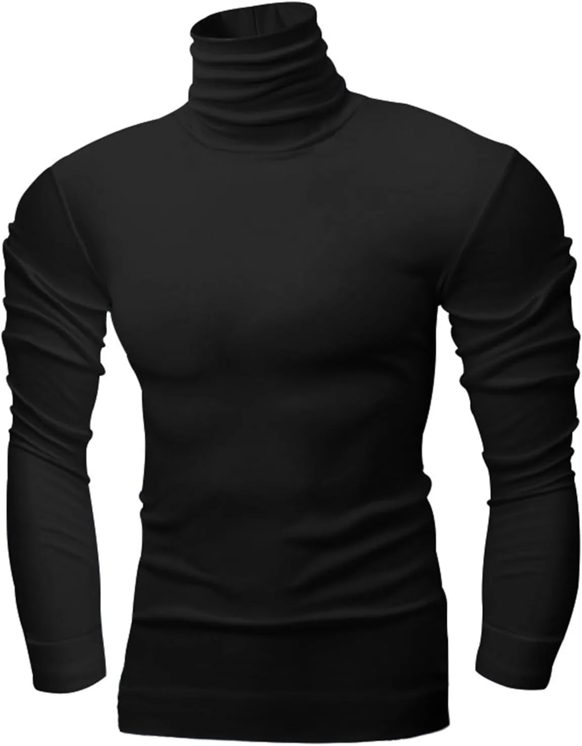 Мужская футболка водолазка slim fit UPF 50+ пуловер легкая эластичная с длинным рукавом майка свитер с высоким воротом Generic, черный — фото 2