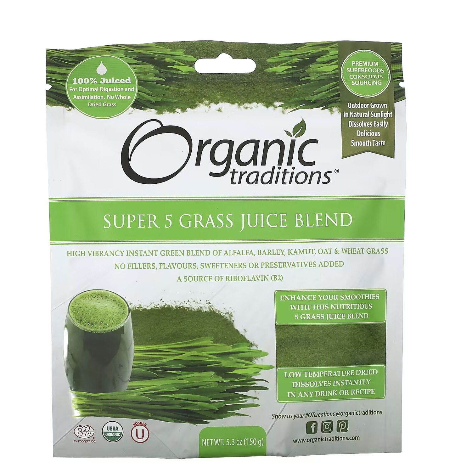 

Смесь соков трав Organic Traditions Super 5, 150 г