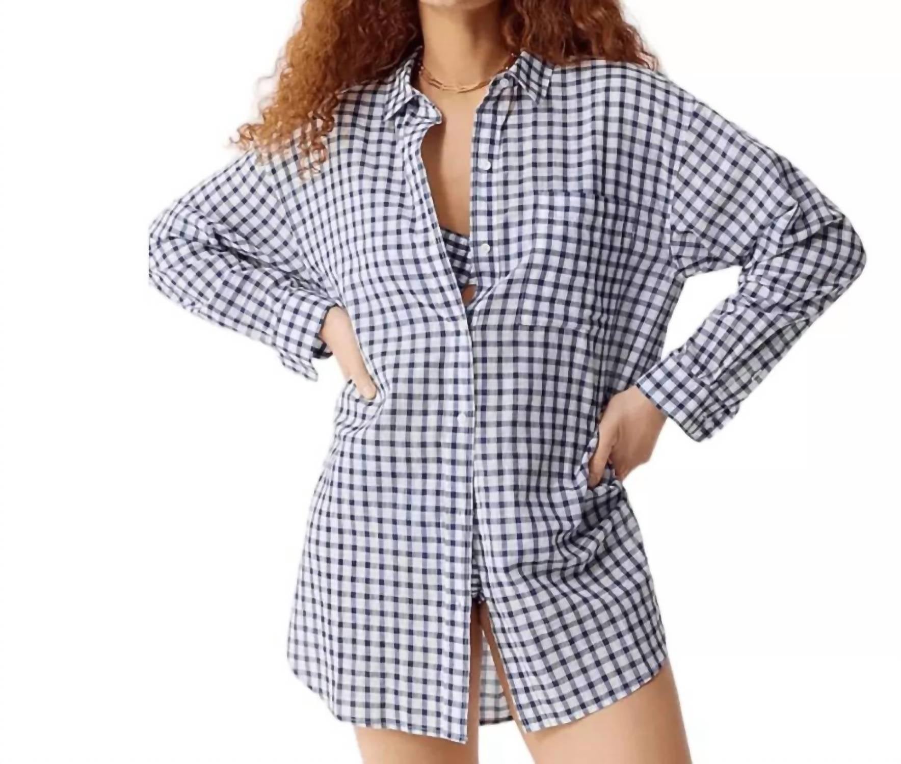 

Пляжная рубашка из хлопка Voile в сине-белом цвете J.Crew