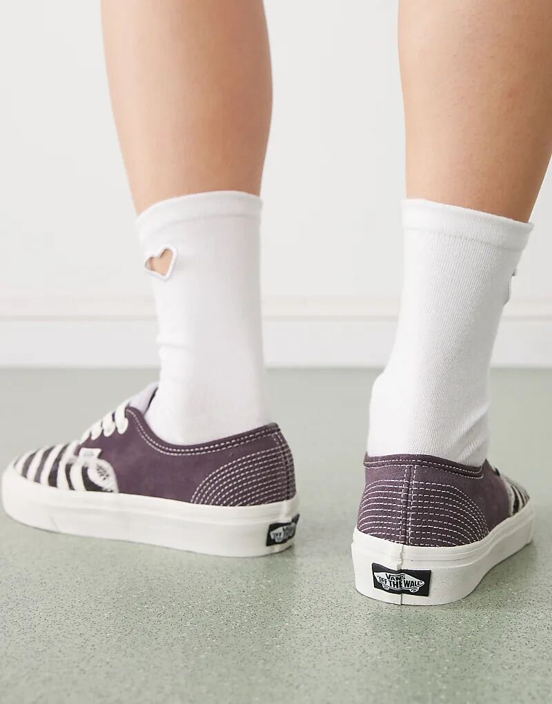 Кроссовки Vans Authentic в стиле панк черного цвета с принтом зебры и мехом пони — фото 3