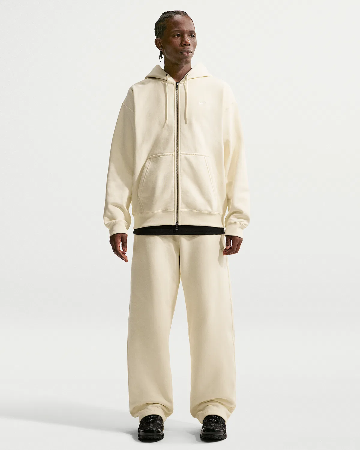 Мужская флисовая кофта на молнии Nike Solo Swoosh, Coconut Milk/White — фото 4