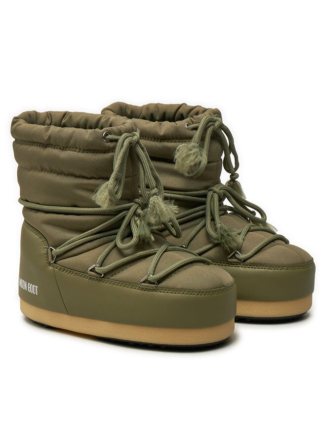 Зимние ботинки женские Moon Boot из нейлона на шнуровке, хаки — фото 2