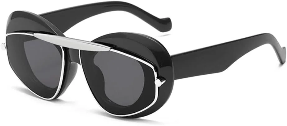 

Солнцезащитные очки женские, мужские солнцезащитные очки в винтажном панк-стиле, с металлическим покрытием, изогнутые линзы, защита от УФ-излучения UV400 HDUBFY, C2