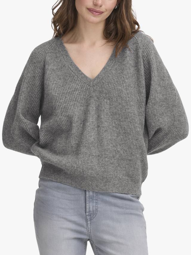 

Dasila вязаный джемпер с длинными рукавами и V-образным вырезом ICHI, Dark Grey Melange