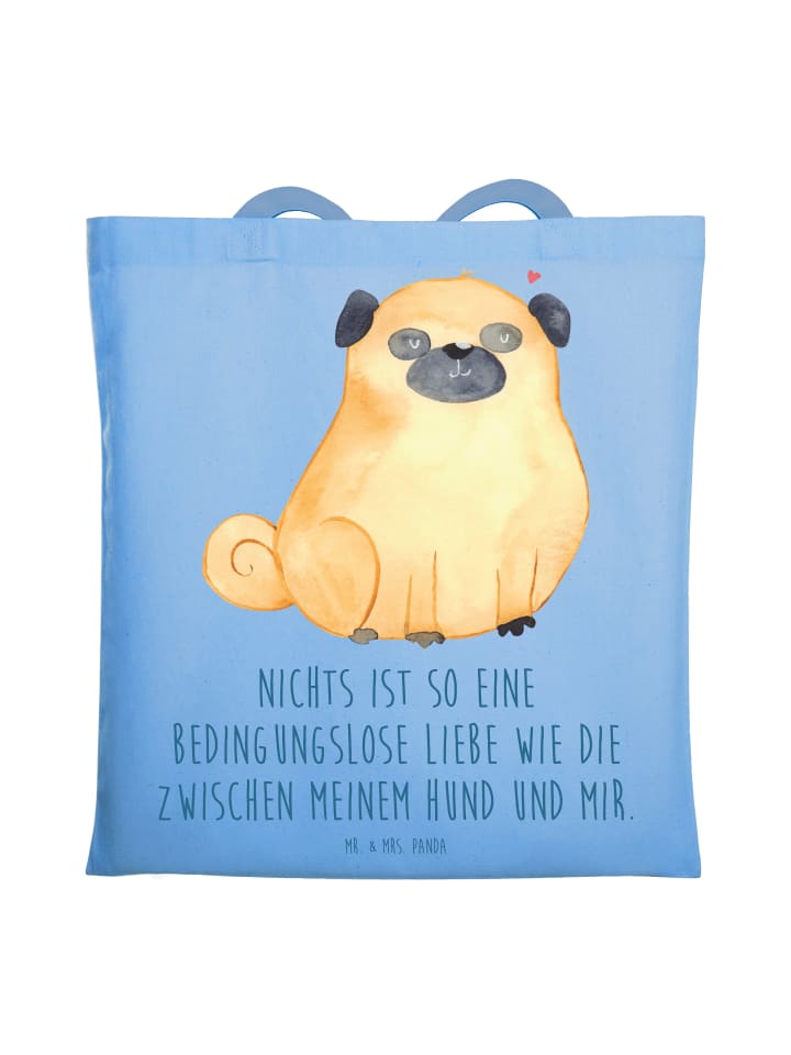 

Mr. & Mrs. Panda Сумка с изображением мопса и надписью небесно-голубого цвета