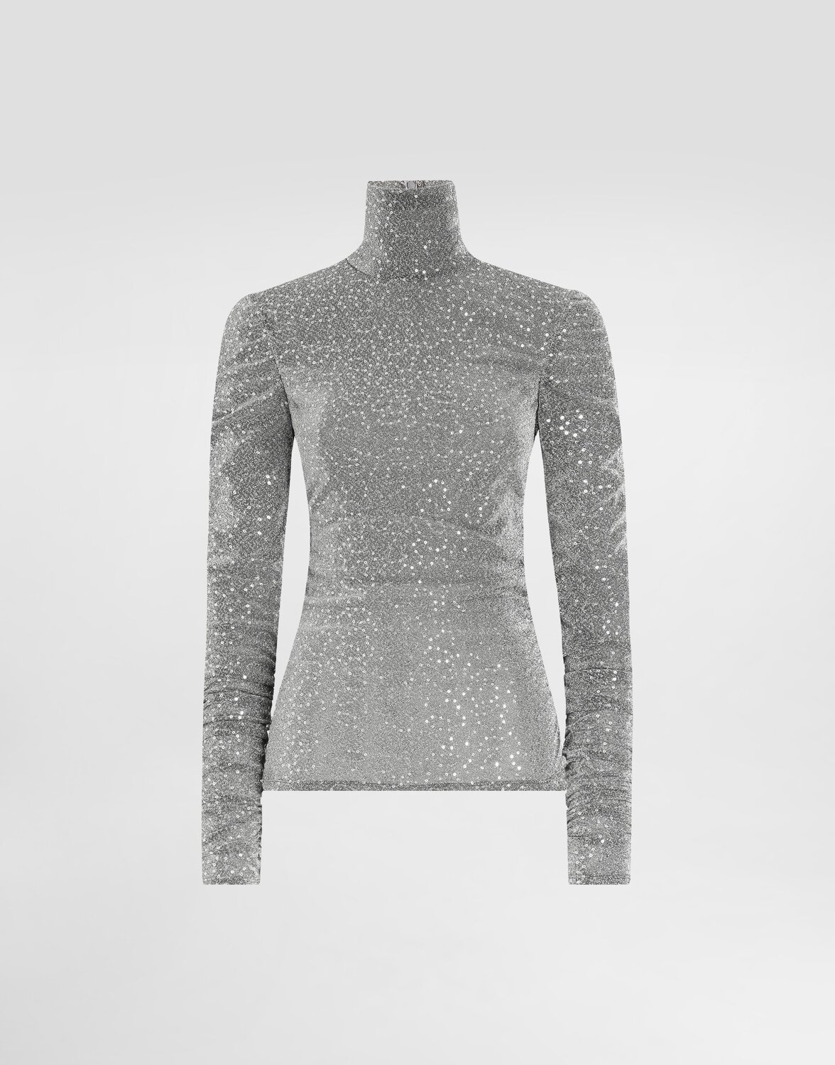 

Драпированный топ с пайетками и воротником-стойкой Dolce & Gabbana, серебряный