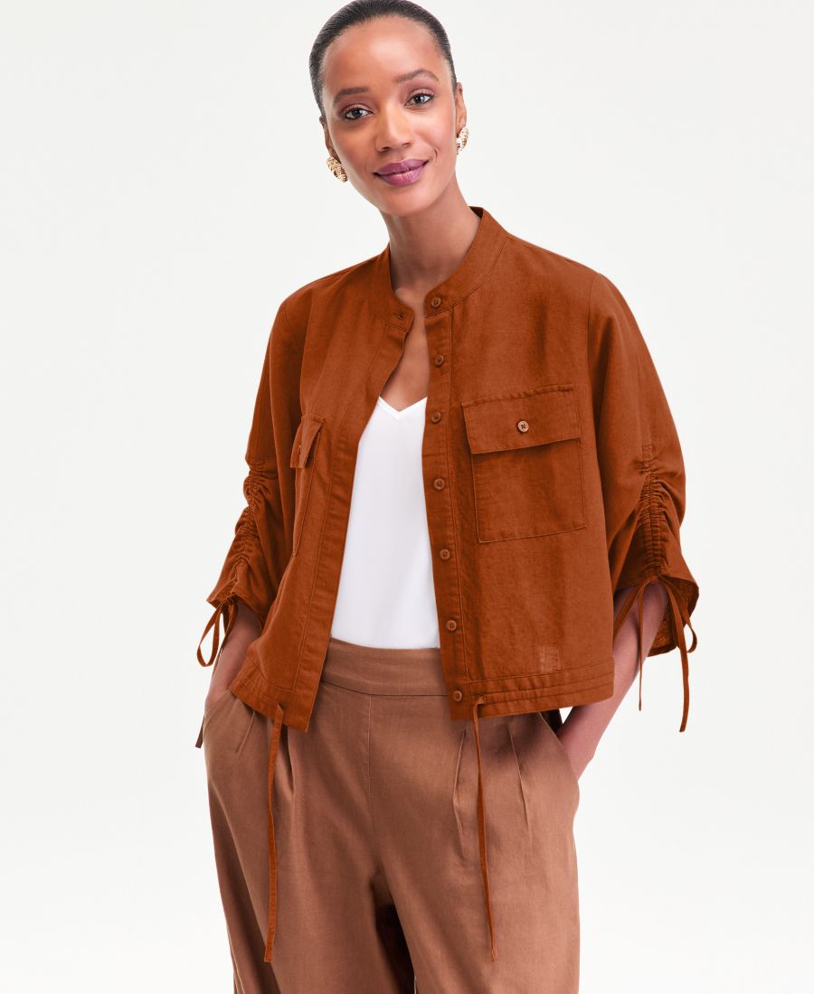 

Женская блузка из шамбре с рукавами на завязках и поясом на талии, эксклюзивно для Macy's INC International Concepts, Harvest Orange