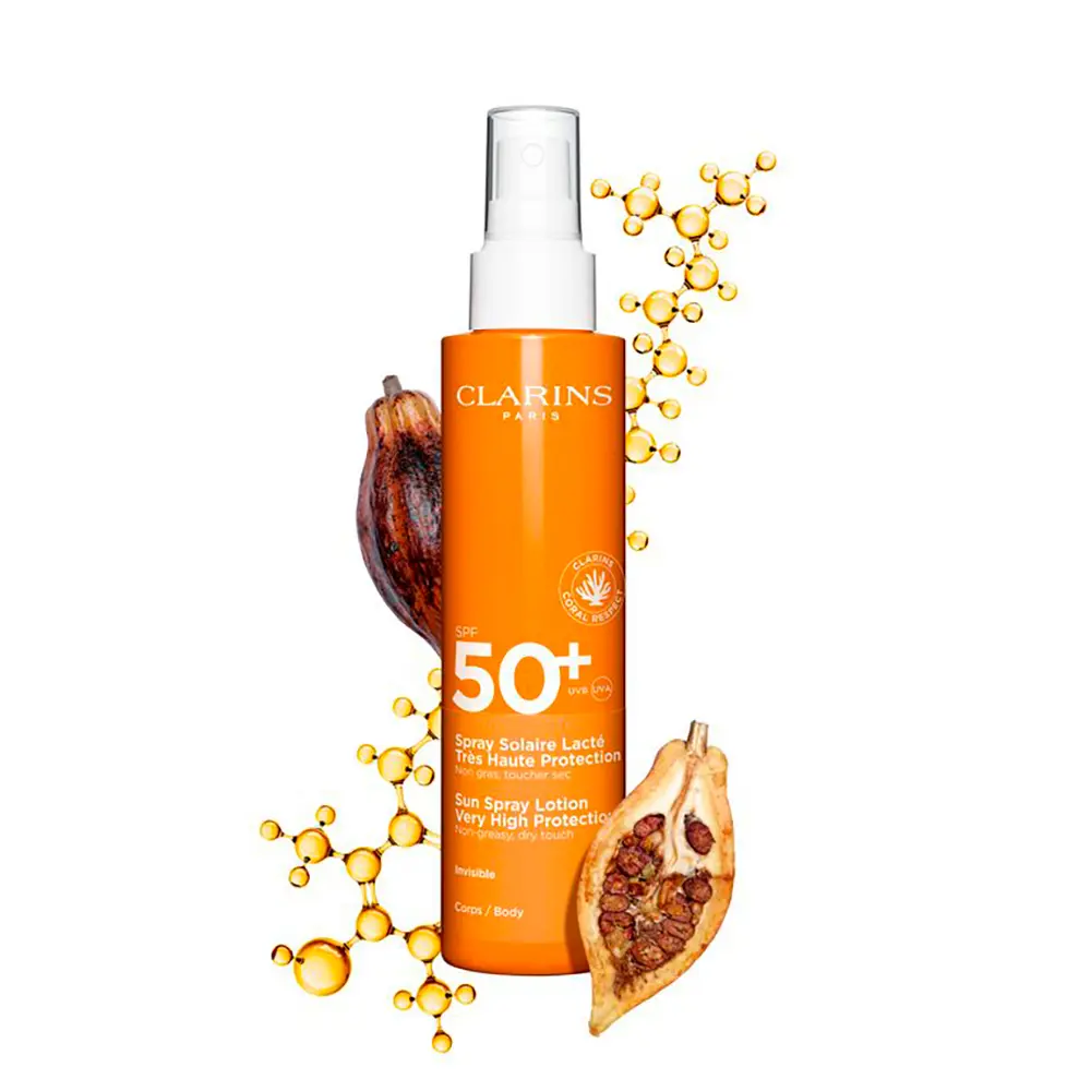 Солнцезащитный крем Solar Leche Hidratante En Spray Para El Cuerpo Uva/Uvb50+ Clarins, 150 мл — фото 2