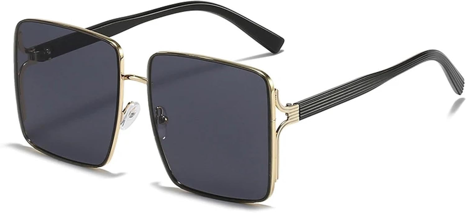 

Солнцезащитные очки в крупной оправе для женщин и мужчин, винтажные очки в металлической оправе, модные, для путешествий и вождения, с защитой от УФ-излучения UV400 TKKTLLT, Black Gray