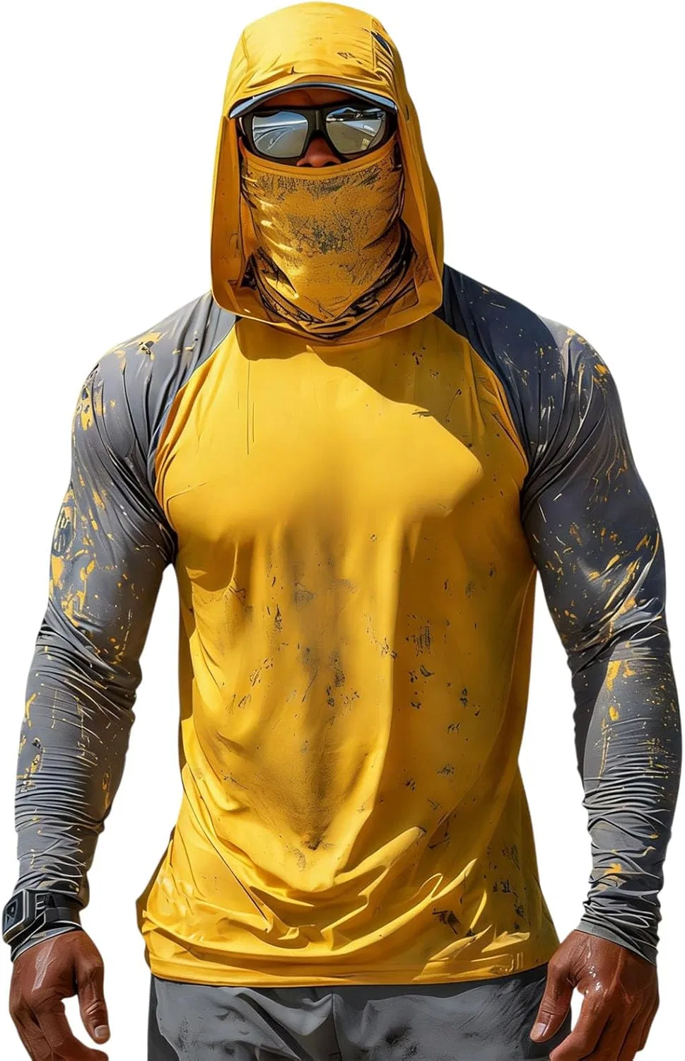 Рыбацкая футболка с капюшоном UPF 50+, USA Flag, Yellow