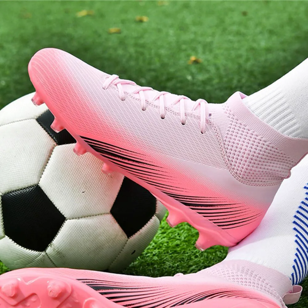 Бутсы Maylrvjv Soccer для мужчин с высокой голенью: футбольные бутсы для мальчиков, удобные и дышащие, детские футбольные ботинки для игры на улице на траве и твердом покрытии, белые, розовый — фото 4