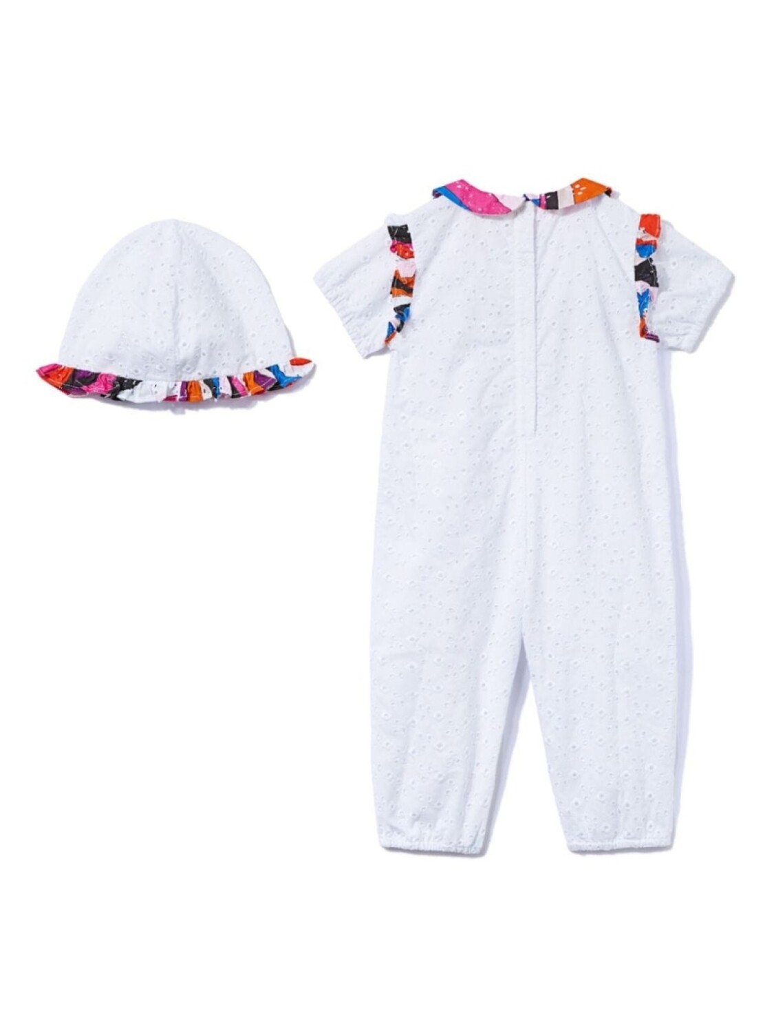 PUCCI Junior комбинезон из английской вышивки с принтом Iride, белый — фото 2