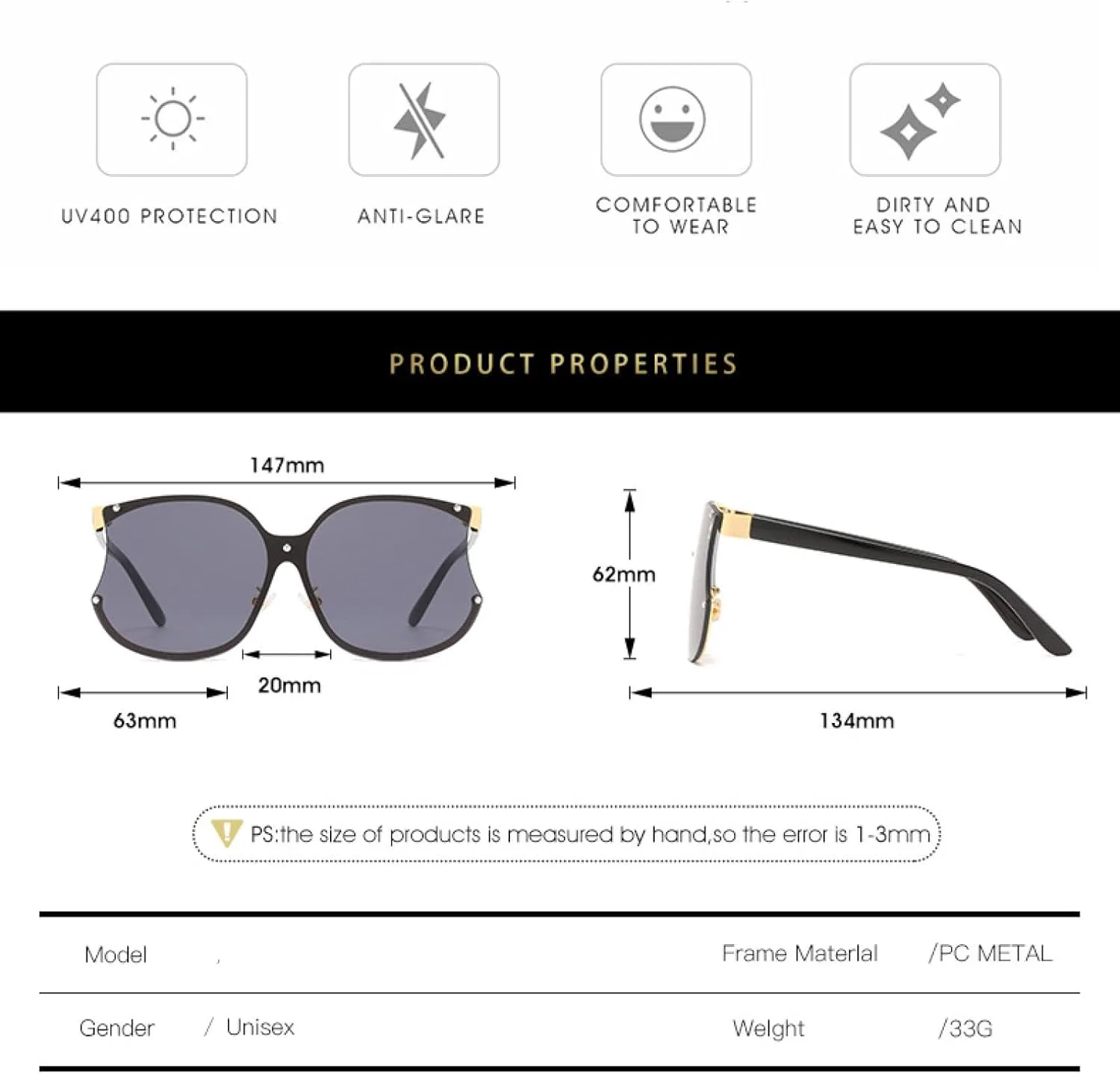 

Большие женские и мужские модные солнцезащитные очки в крупной оправе для летних путешествий с защитой от УФ-излучения UV400 TKKTLLT, Black Gradient Gray