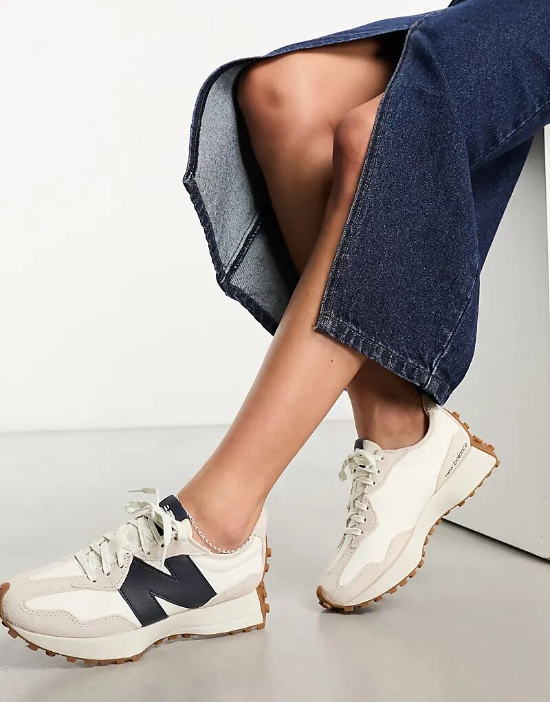 Кроссовки New Balance 327 в кремово-белом и темно-синем цветах — фото 3