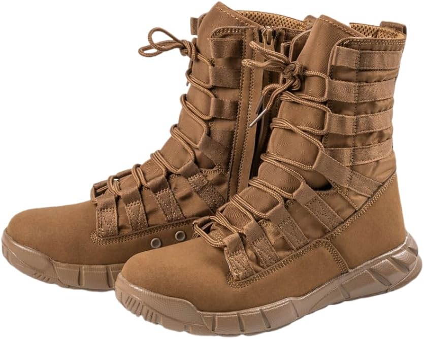 

Мужские походные ботинки Тактические ботинки Мужские легкие ботинки Боевые ботинки с боковой молнией Боевые ботинки для активного отдыха Hhhchpm, коричневый