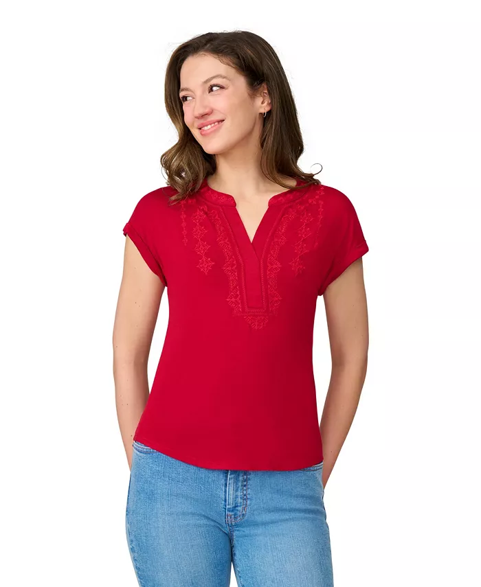 

Женская блуза с вышивкой Henley Cable & Gauge, красный