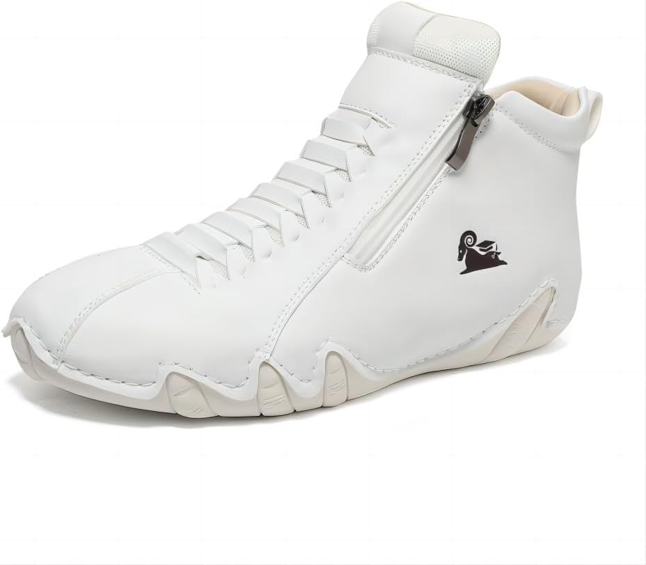 

Мужские повседневные лоферы Asifn, кожаные, ручная строчка, легкие, противоскользящие, дышащие, для походов на открытом воздухе, мягкие плоские ботинки средней высоты, белый