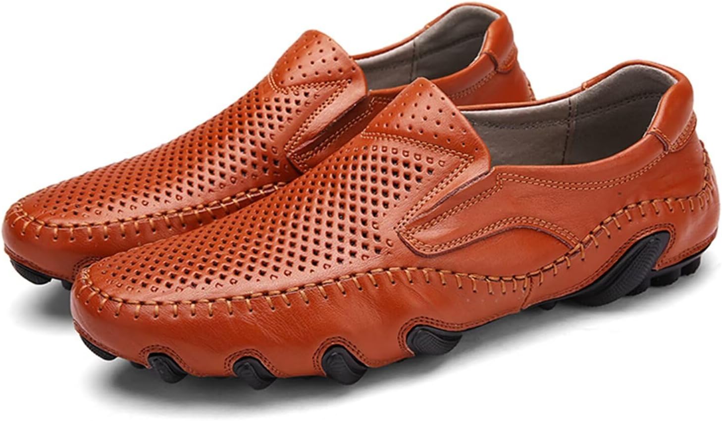 

Мужские кожаные слипоны с перфорацией, дышащие туфли для вождения с ручной строчкой, удобные повседневные Purfitall, Coffee