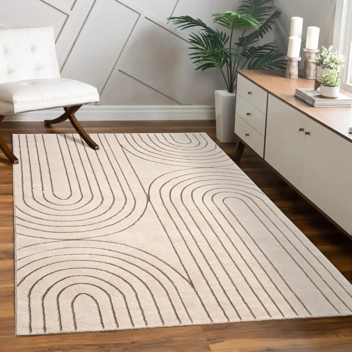 

Ковер Paco Home "Tuana 215", прямоугольный, короткий ворс, радуга, высокая-низкая структура, скандинавский вид 160х230 см, цвет Creme