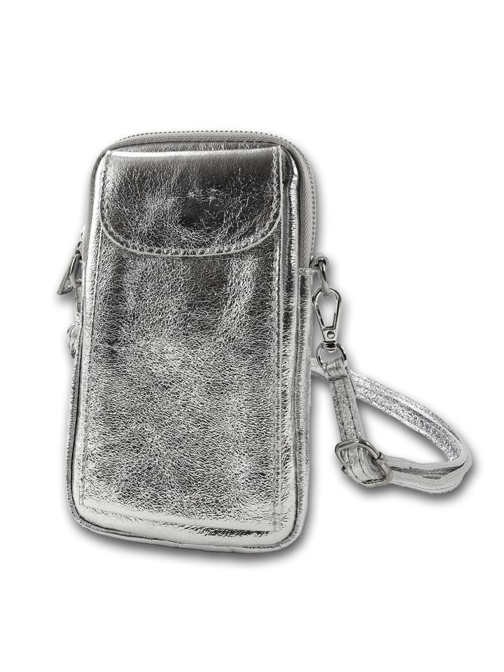 

Кожаная сумка через плечо, сумка Toscanto, серебристая, около 12 см Toscanto