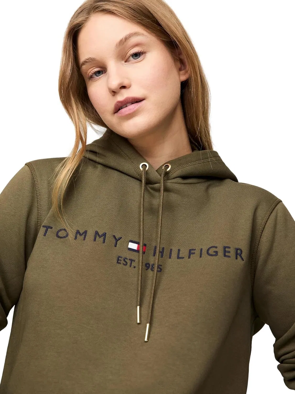 Худи женское с логотипом Tommy Hilfiger, цвет Army Green — фото 2