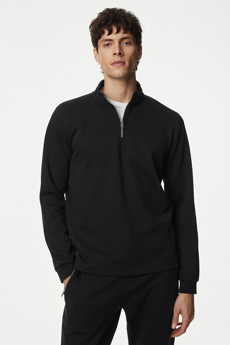 

Хлопковая толстовка с короткой молнией Marks & Spencer, черный