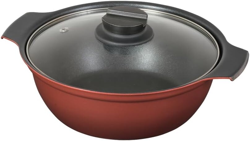 

Настольная кастрюля Pearl Metal HB-6963, 7,9 дюймов (20 см), стеклянная крышка, совместима с индукционной индукцией, обработана фтором, для 2-3 человек, вкусная, Red