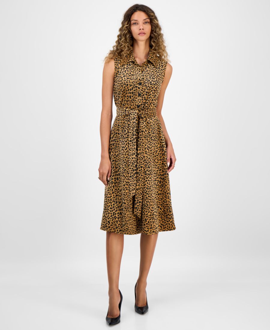 

Женское платье-рубашка без рукавов с анималистическим принтом Robbie Bee, TAN/BLK