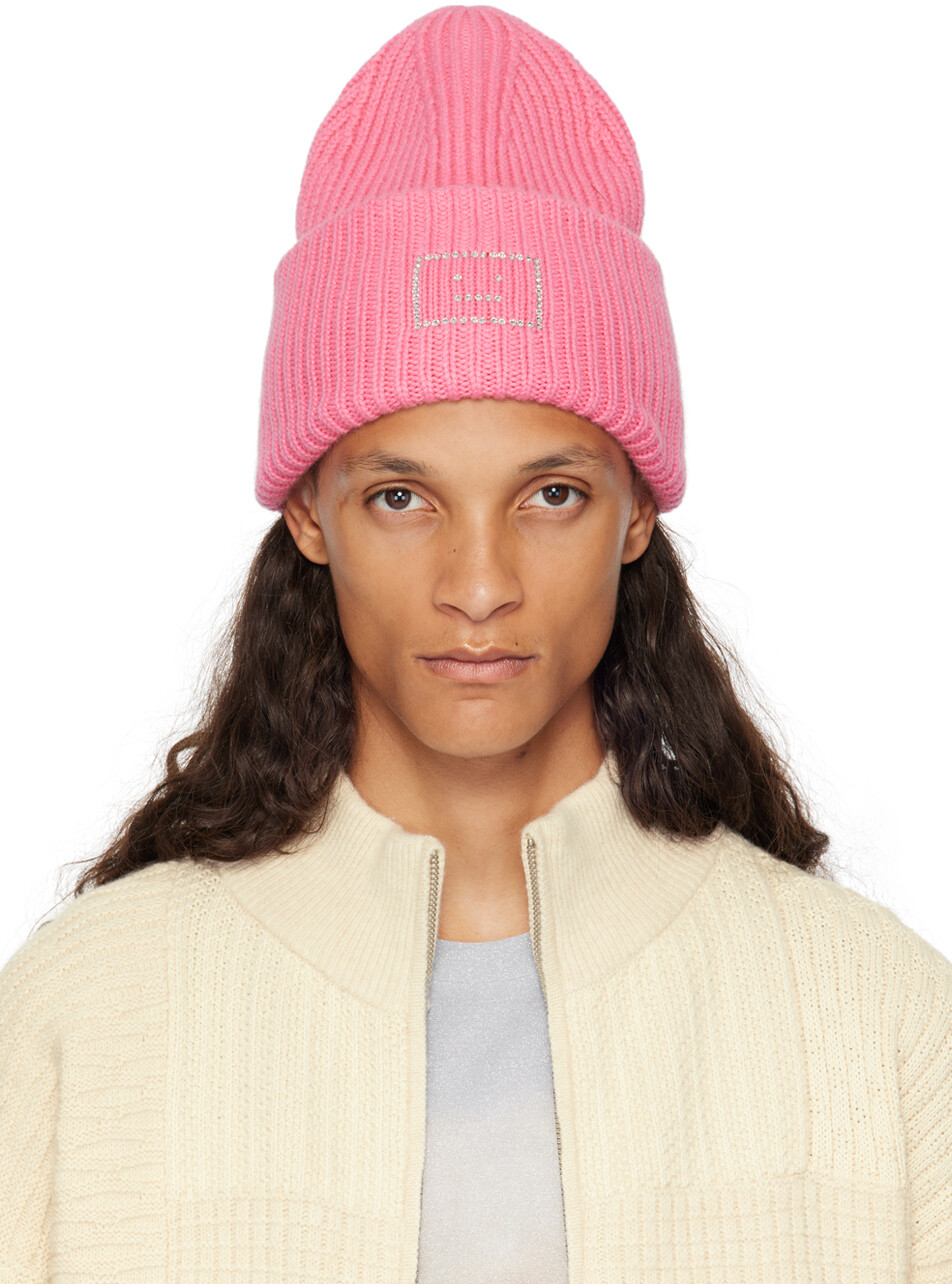 

Шапочка-бини с розовым логотипом и декором в виде лица Acne Studios, Tango pink