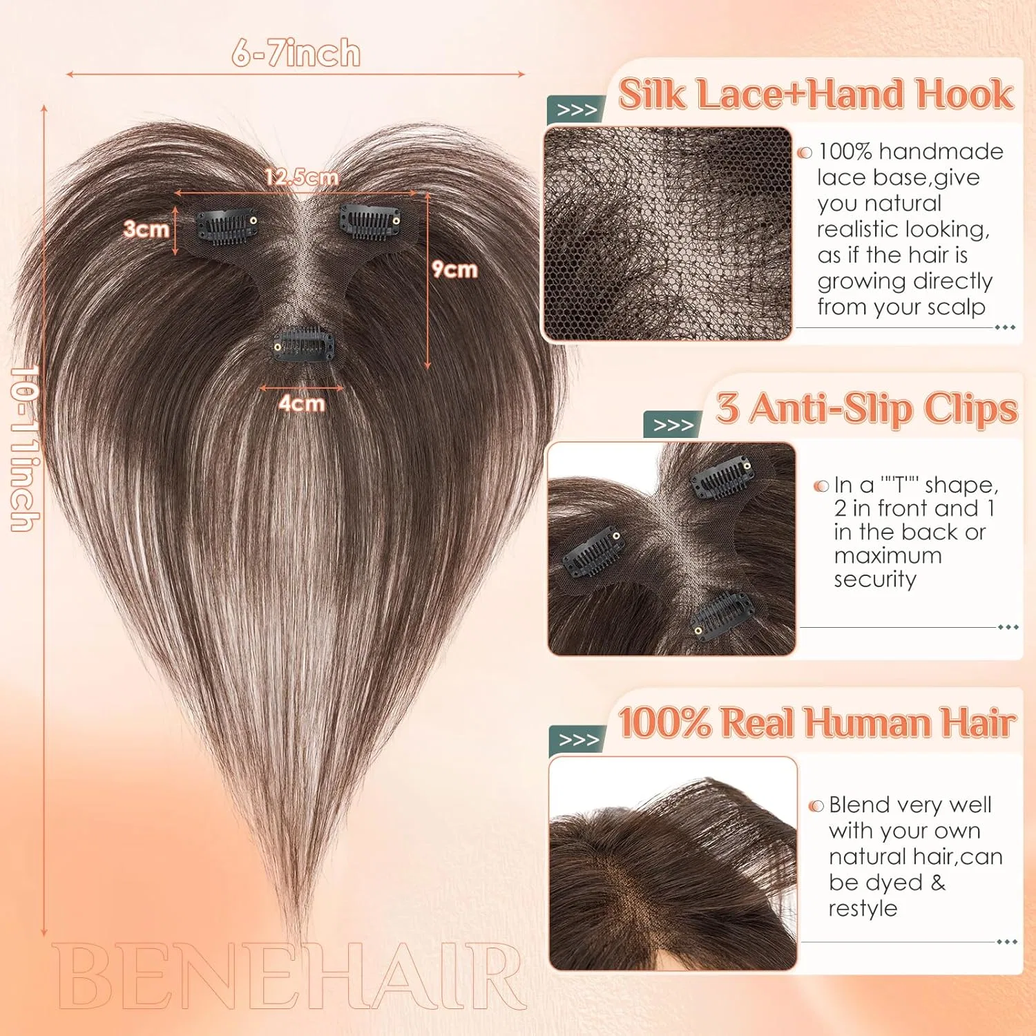 Женский накладной шиньон из натуральных волос Benehair Benehair, #02 Dark Brown — фото 3