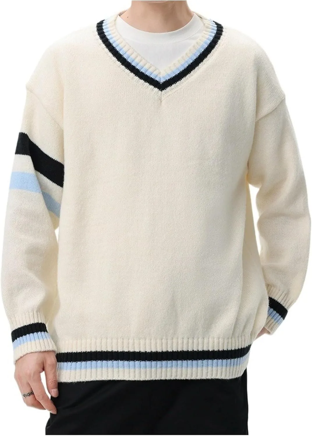 

JEShifangjiusu мужской вязаный свитер с V-образным вырезом и длинными рукавами