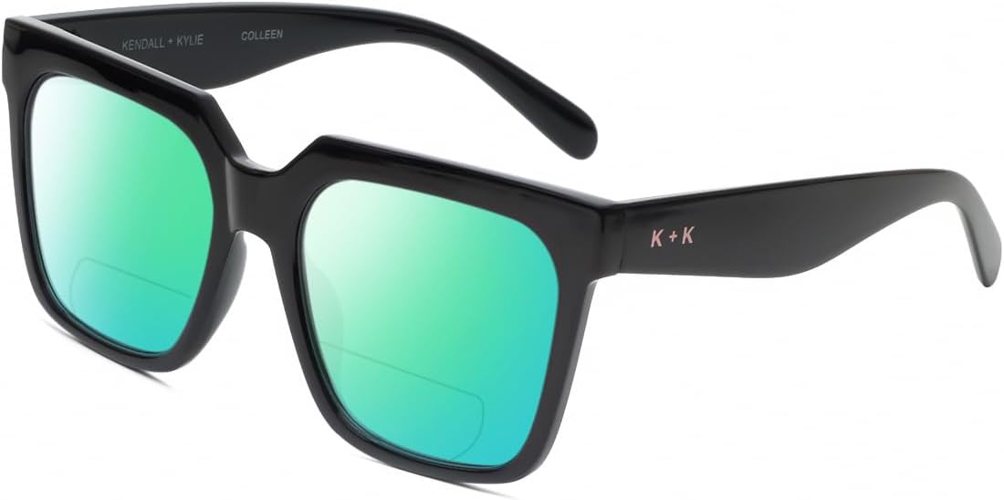 

Солнцезащитные очки Calabria K+K COLLEEN Square Polarized BiFocal Sunglasses Womens Trendy Sunnies Fashion Designer Bi-Focal Sun Glasses Readers, Gloss Black/Green Mirror Lens