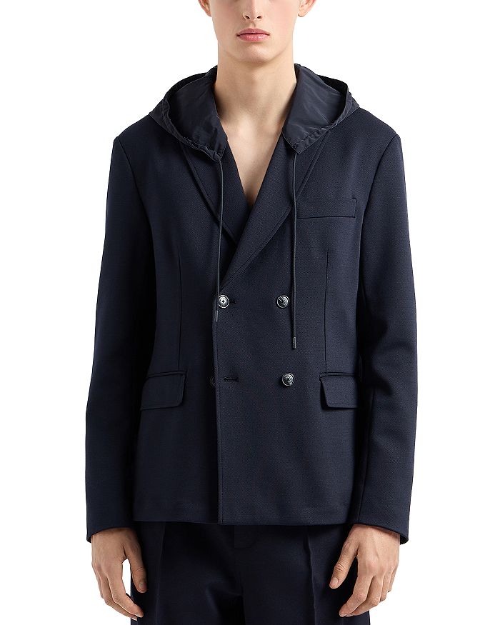 

Двубортная флисовая куртка-пиджак Emporio Armani, синий