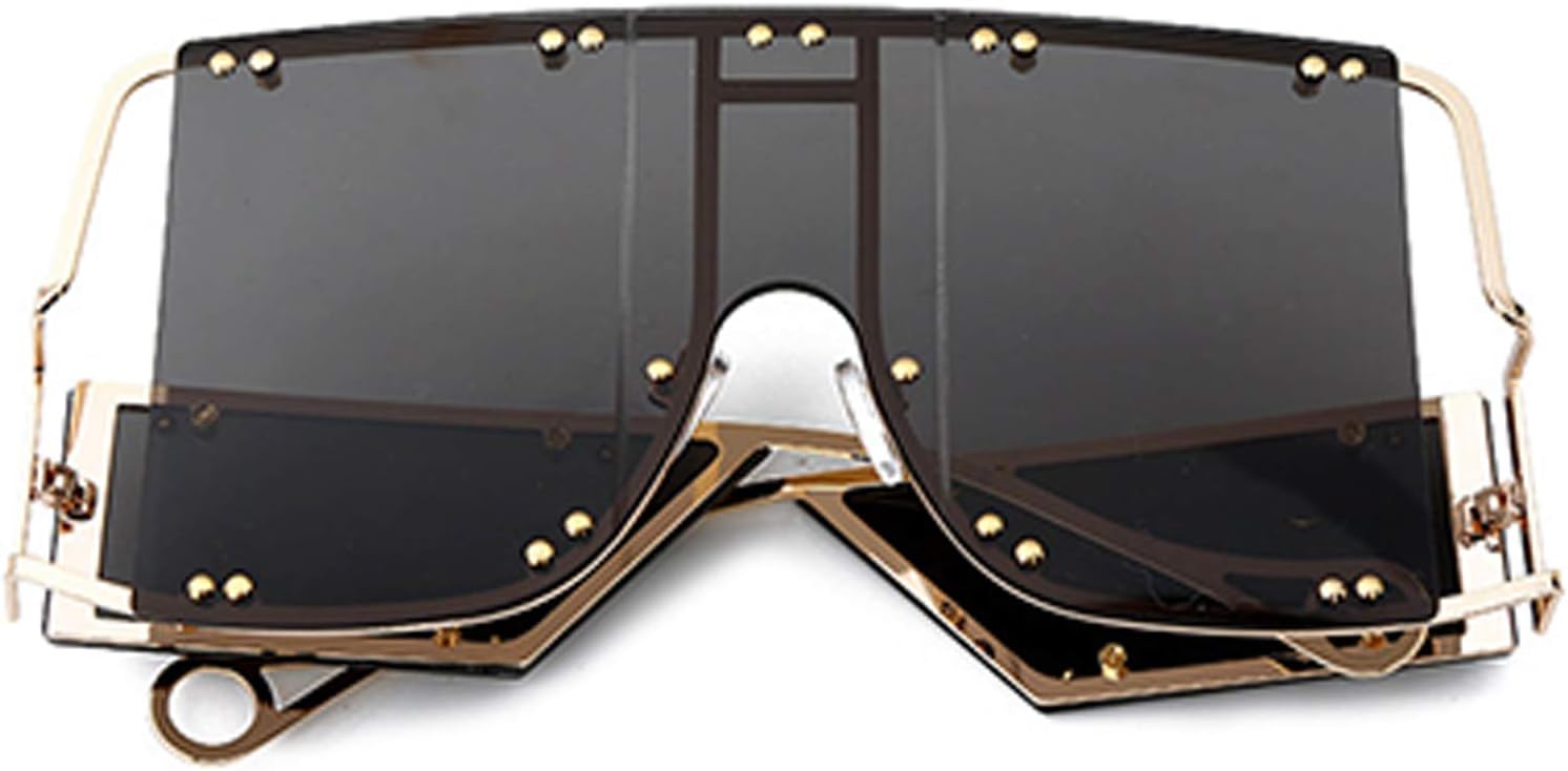 

COTIA/Fashion Квадратные солнцезащитные очки для женщин, новые, с большими зеркальными линзами, мужские солнцезащитные очки класса люкс, с металлическими заклепками, модные женские очки, Gold Black Gray