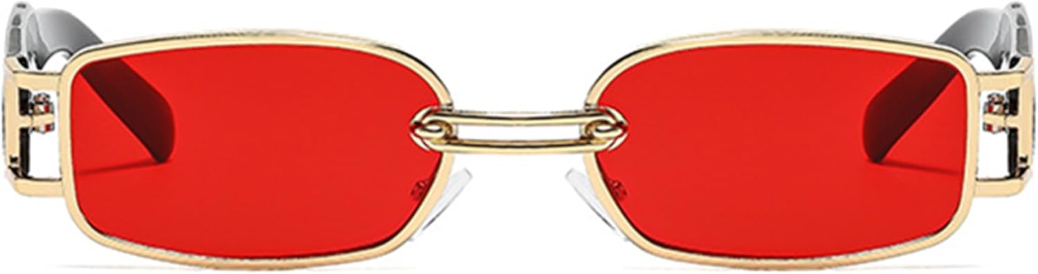

bullabulling Модные маленькие квадратные солнцезащитные очки для женщин 2026 Роскошные винтажные солнцезащитные очки в стиле панк с металлической оправой для женщин Модные солнцезащитные очки, Gold Red