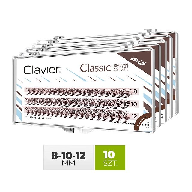 

Микс ресниц Classic Brown 8/10/12 мм, изгиб C, 10D, упаковка 10 шт. Clavier