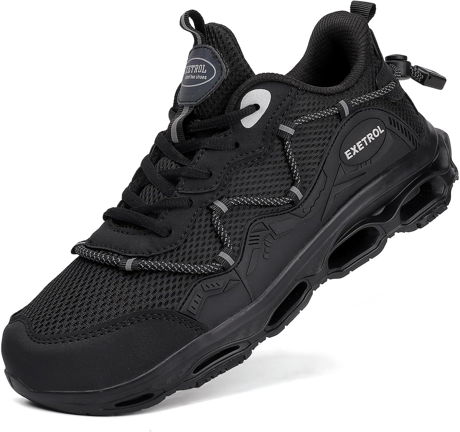 

Кроссовки с стальным носком EXETROL для мужчин и женщин, защитная обувь с композитным носком, удобные, легкие, противоскользящие кроссовки для строительства и промышленности, рабочая обувь для женщин и мужчин, черный
