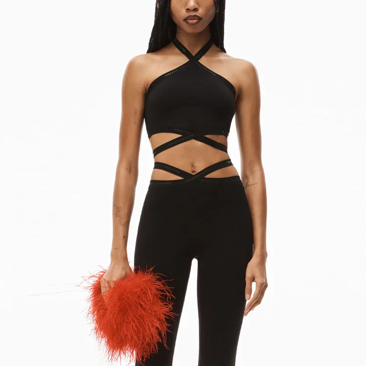 Топ с логотипом и деталями на бретелях-галстуке Alexander Wang, черный — фото 4