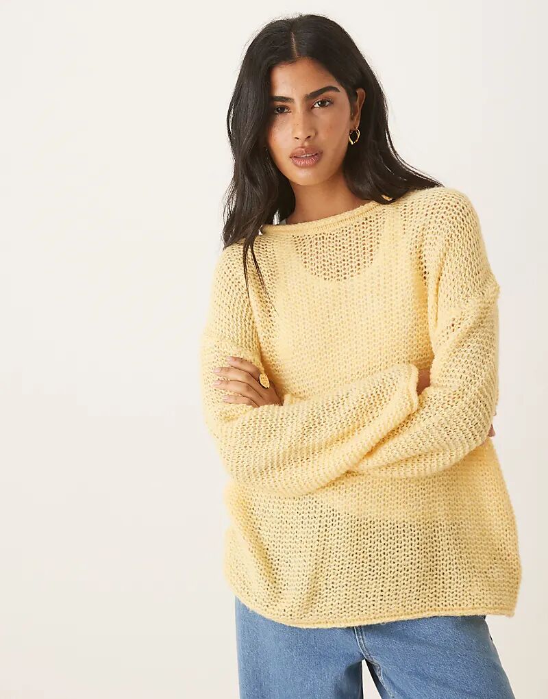 

Свободный трикотажный джемпер ASOS DESIGN с косой горловиной и подвернутым краем в цвете пахты